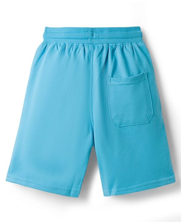 Pine Kids Looper Knit Knee Length Solid Colour Shorts with Alphabet Badge - Aqua Blue