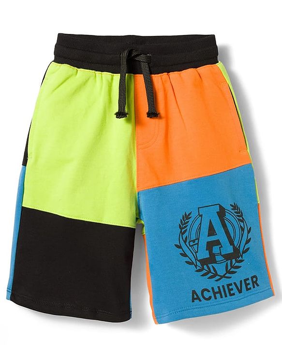 Pine Kids 100% Cotton Knit Cut N Sew Shorts With Text Print - Multicolour
