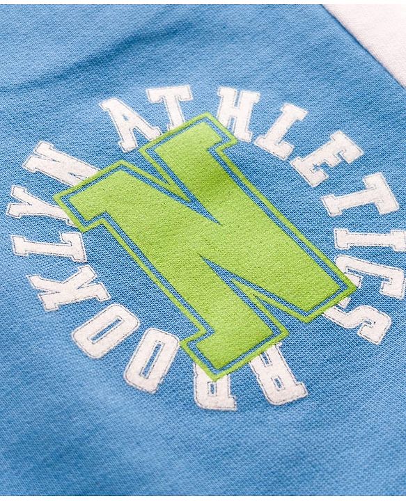 Pine Kids Looper Knit Knee Length Solid Colour Shorts with Text Print - Light Blue