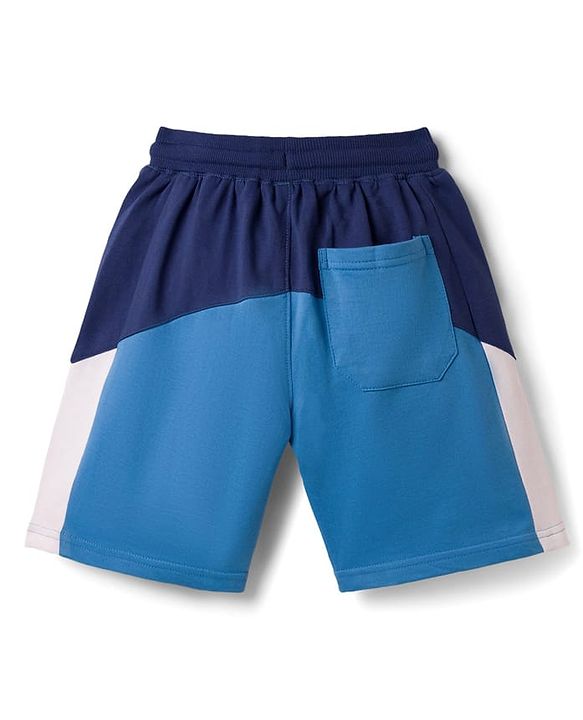 Pine Kids Looper Knit Knee Length Solid Colour Shorts with Text Print - Light Blue