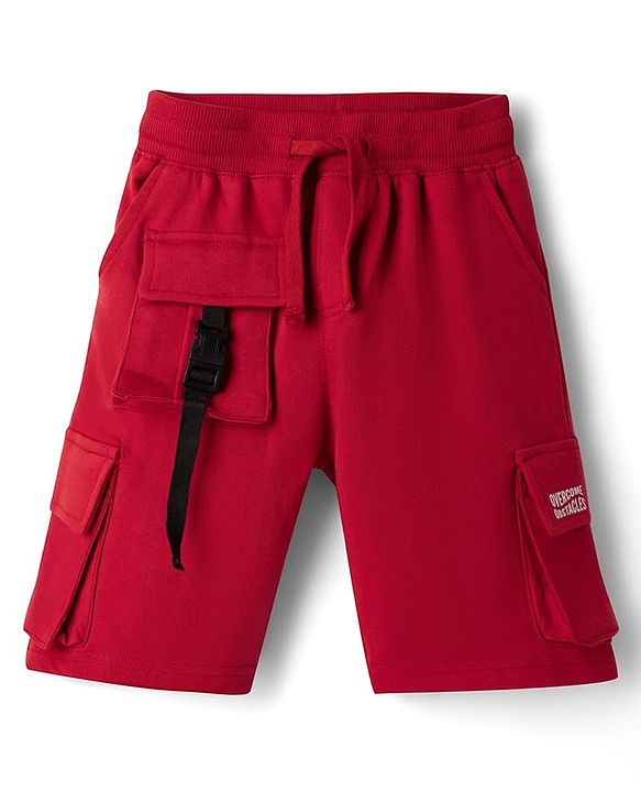 Pine Kids Looper Knit Solid Shorts With Cargo Pockets - Maroon