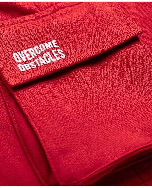 Pine Kids Looper Knit Solid Shorts With Cargo Pockets - Maroon