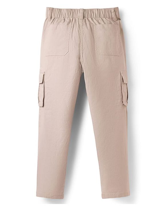 Pine Kids Cotton Elastane Woven Full Length Solid Color Trouser - Beige