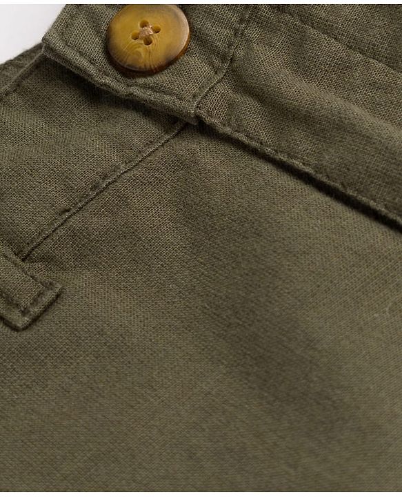 Pine Kids Cotton Elastane Woven Full Length Solid Color Trouser with Pocket - Olive Green