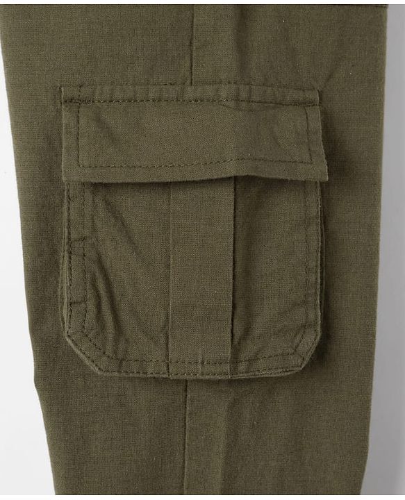 Pine Kids Cotton Elastane Woven Full Length Solid Color Trouser with Pocket - Olive Green