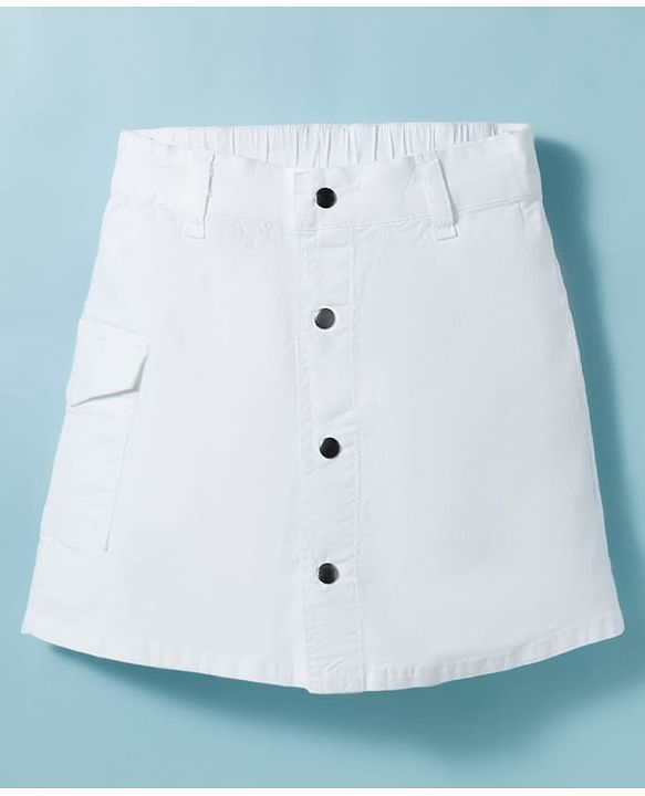 Pine Kids Cotton Elastane Woven Above Knee Length Solid Colour Skirt - White
