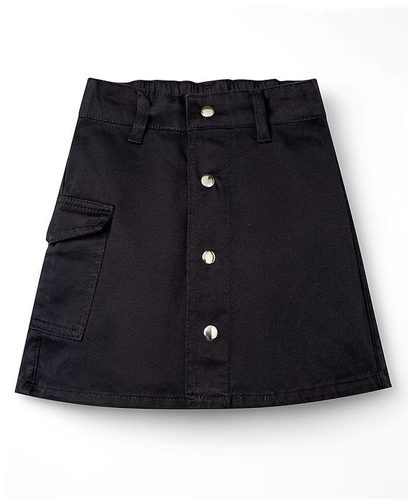 Pine Kids Cotton Elastane Woven Above Knee Length Solid Color Skirt - Black