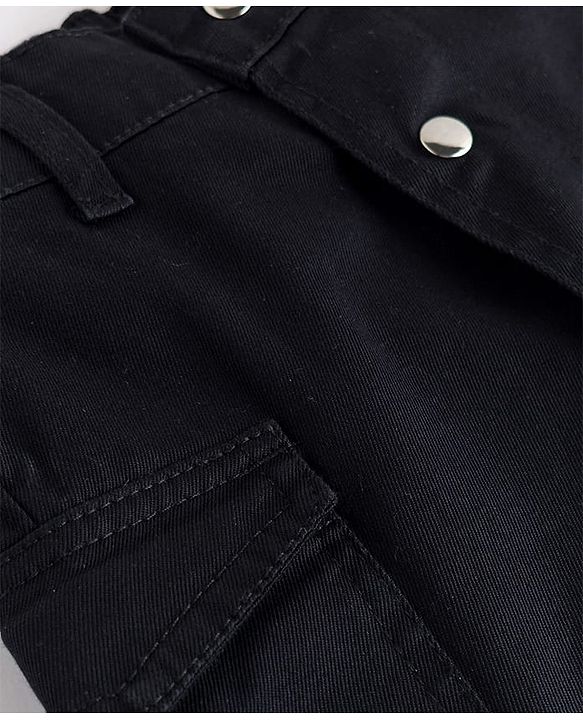 Pine Kids Cotton Elastane Woven Above Knee Length Solid Color Skirt - Black