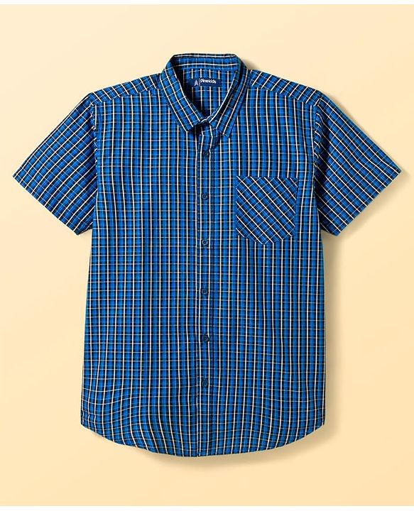 Pine Kids Cotton Woven Half Sleeves Checkered Shirt with Text Printed T-Shirt - Navy Blue