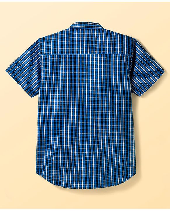 Pine Kids Cotton Woven Half Sleeves Checkered Shirt with Text Printed T-Shirt - Navy Blue