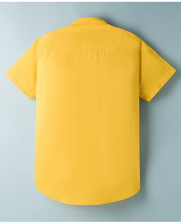 Pine Kids 7-8Y Male Yellow 100% Cotton Woven Half Sleeves Solid Shirt & Sleeveless Tank T-Shirt with Text Print