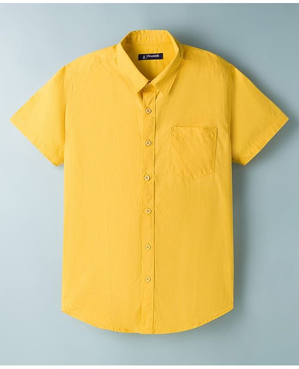 Pine Kids 7-8Y Male Yellow 100% Cotton Woven Half Sleeves Solid Shirt & Sleeveless Tank T-Shirt with Text Print