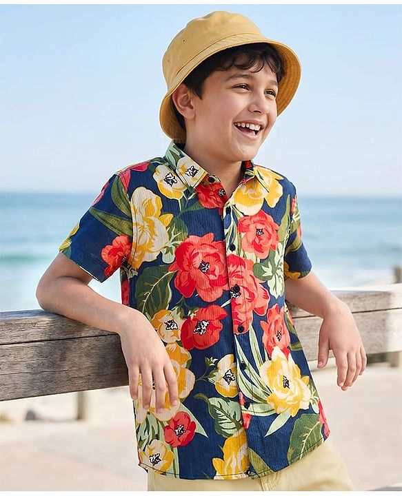Pine Kids Half Sleeves Floral Printed Shirt for 6-7 Year Old Boys - Multicolour
