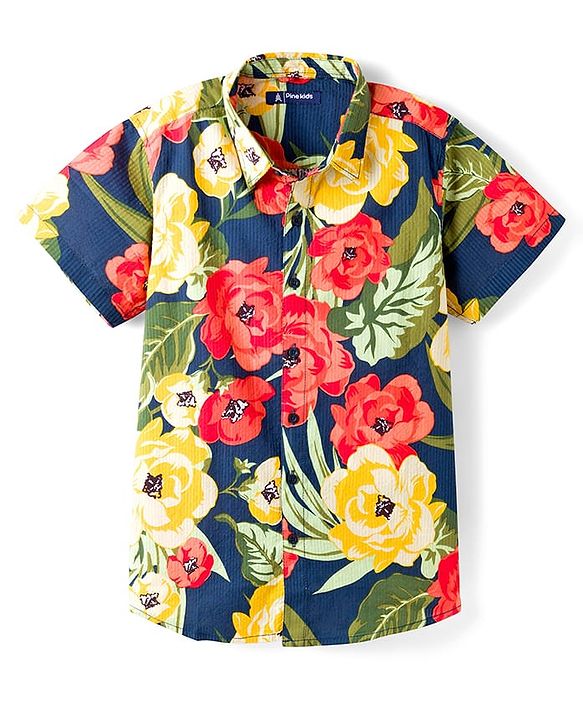 Pine Kids Half Sleeves Floral Printed Shirt for 6-7 Year Old Boys - Multicolour