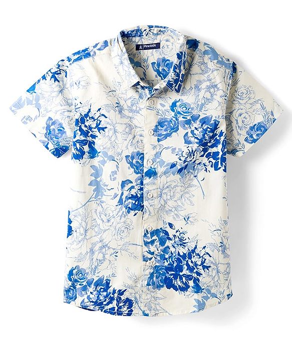 Pine Kids 100% Cotton Knit Half Sleeves Floral Printed Shirt - Multicolour