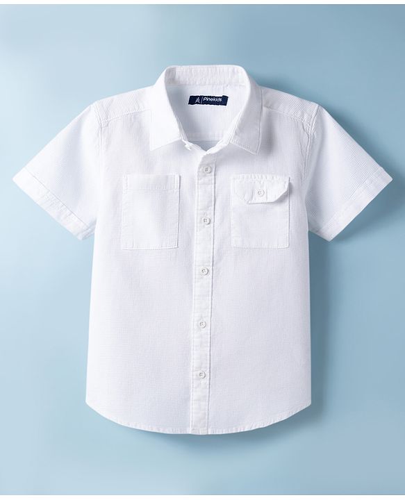 Pine Kids Cotton Woven Half Sleeves Text Printed Shirt - White