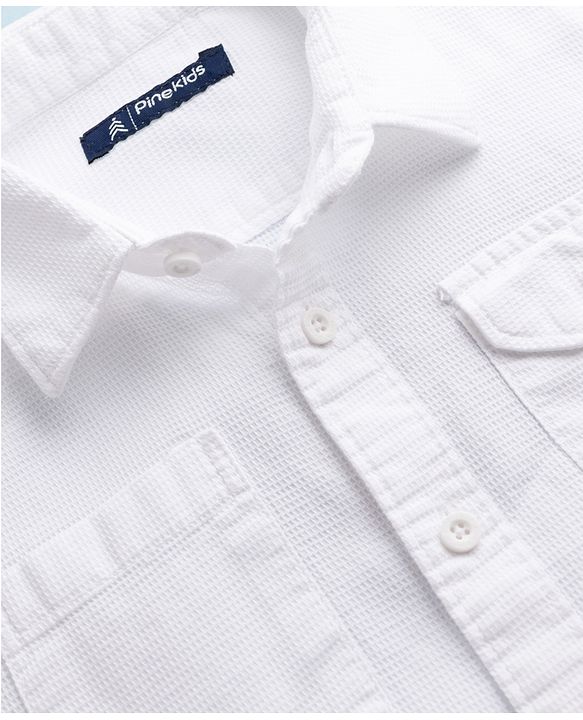 Pine Kids Cotton Woven Half Sleeves Text Printed Shirt - White