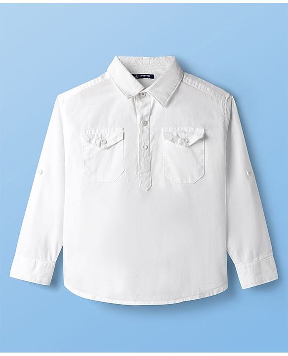 Pine Kids 100% Cotton Woven Full Sleeves Solid Shirt - White