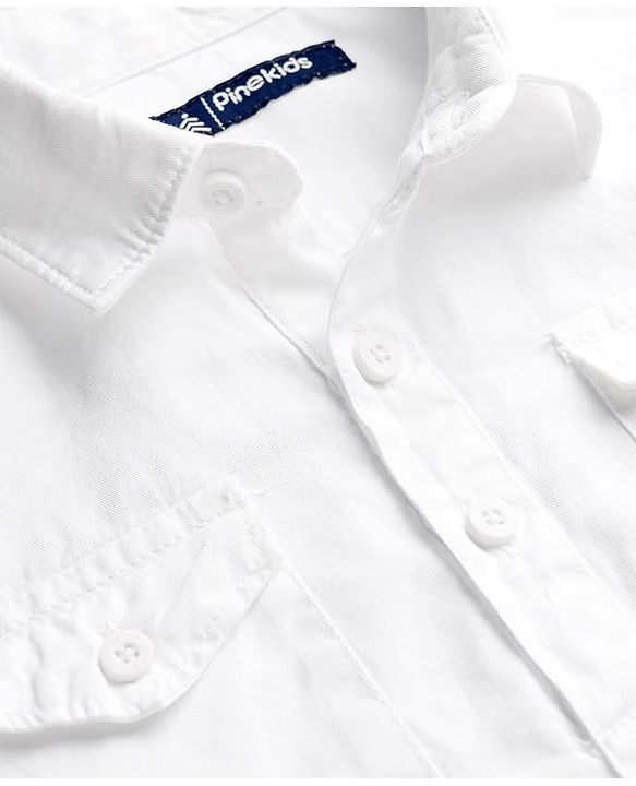 Pine Kids 100% Cotton Woven Full Sleeves Solid Shirt - White