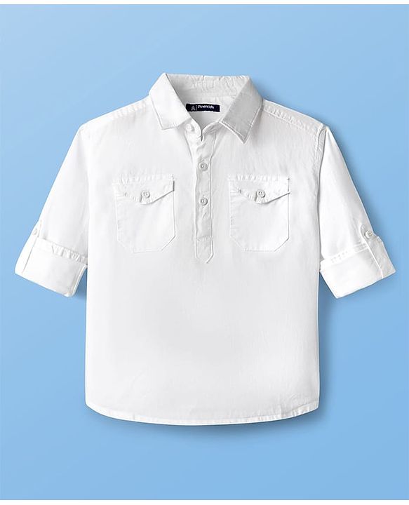 Pine Kids 100% Cotton Woven Full Sleeves Solid Shirt - White
