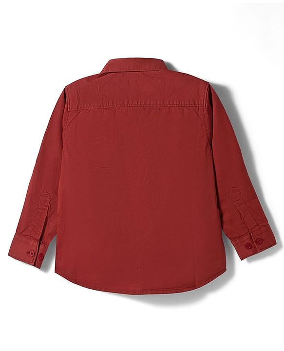 Pine Kids Cotton Woven Full Sleeves Shirt With Text Print - Rust