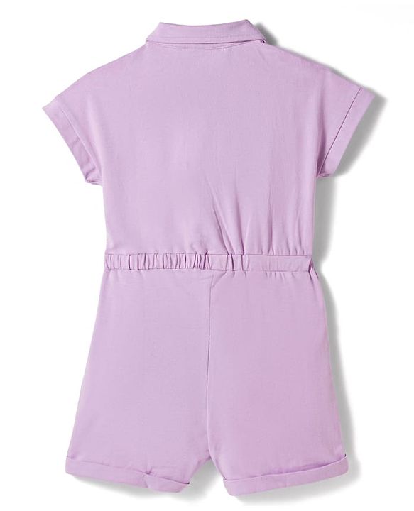 Pine Kids Cotton Lycra Knit Half Sleeves Solid Color Jumpsuit - Lilac