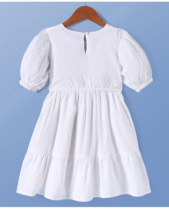 Pine Kids 100% Cotton Woven Half Sleeves Floral Embroidered Frock - White