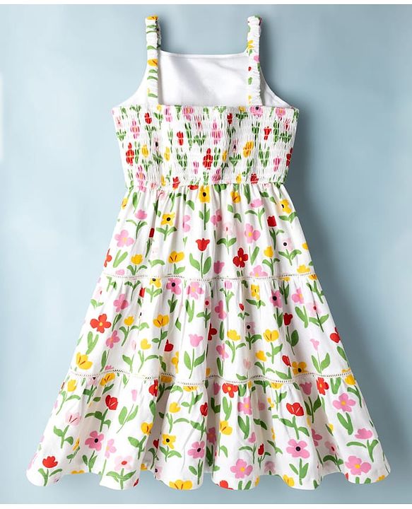 Pine Kids Cotton Knit Sleeveless Tiered Frock with Floral Print - Multicolor