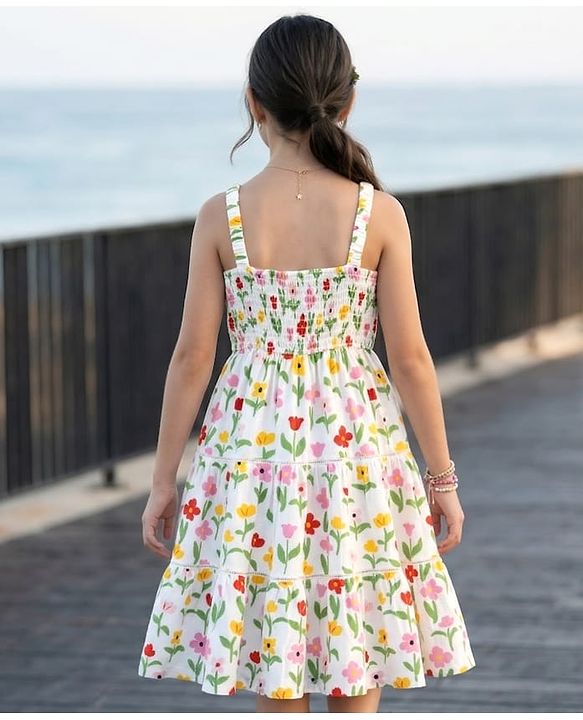 Pine Kids Cotton Knit Sleeveless Tiered Frock with Floral Print - Multicolor