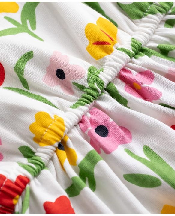 Pine Kids Cotton Knit Sleeveless Tiered Frock with Floral Print - Multicolor