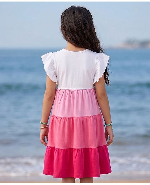 Pine Kids Cotton Knit One Piece Dresses/Frocks with Ruffled Sleeves Multicolor 5-6 Years