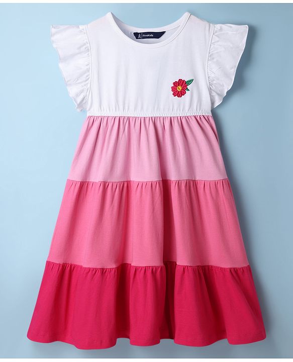 Pine Kids Cotton Knit One Piece Dresses/Frocks with Ruffled Sleeves Multicolor 5-6 Years