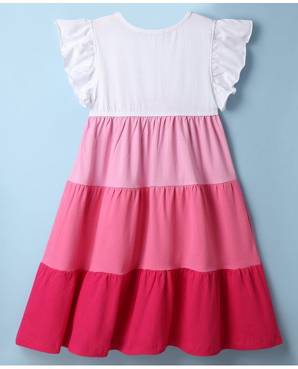 Pine Kids Cotton Knit One Piece Dresses/Frocks with Ruffled Sleeves Multicolor 5-6 Years
