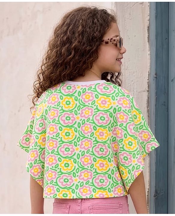 Pine Kids Cotton Knit Poncho Top Floral Print Multicolor 4-5 Years