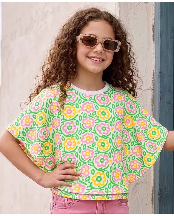 Pine Kids Cotton Knit Poncho Top Floral Print Multicolor 4-5 Years