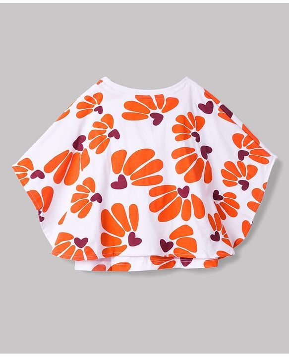 Pine Kids Cotton Knit Half Sleeves Floral Printed Poncho Top - Multicolor
