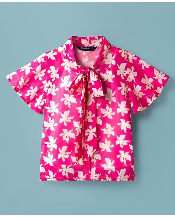 Pine Kids Woven Half Frill Sleeves Floral Printed Top With Inner Tee - Pink