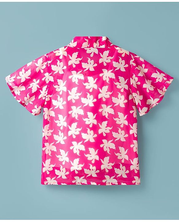 Pine Kids Woven Half Frill Sleeves Floral Printed Top With Inner Tee - Pink