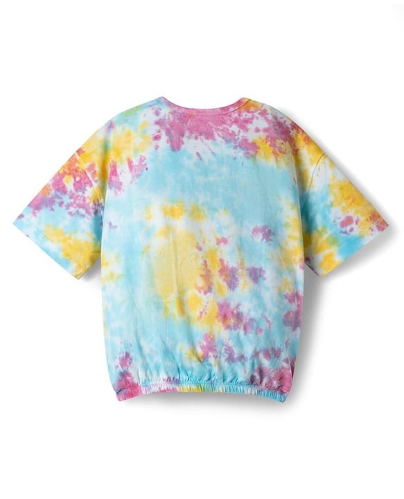 Pine Kids Cotton Drop Shoulder Knit Half Tie & Dye Top with Rainbow Print - Multicolor