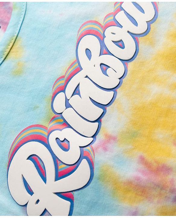 Pine Kids Cotton Drop Shoulder Knit Half Tie & Dye Top with Rainbow Print - Multicolor