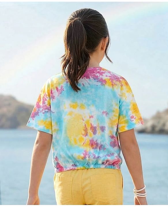 Pine Kids Cotton Drop Shoulder Knit Half Tie & Dye Top with Rainbow Print - Multicolor
