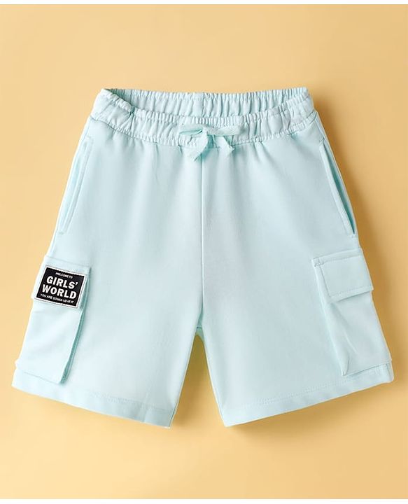 Pine Kids Looper Knit Shorts with Patch Detailing - Aqua Blue