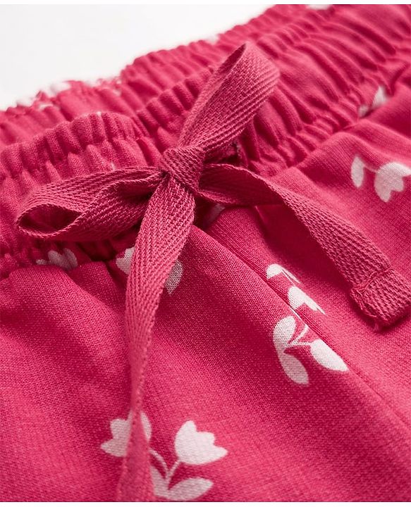 Pine Kids Looper Knit Above Knee Length Floral Printed Shorts - Dark Pink