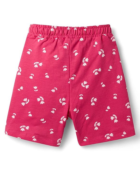 Pine Kids Looper Knit Above Knee Length Floral Printed Shorts - Dark Pink