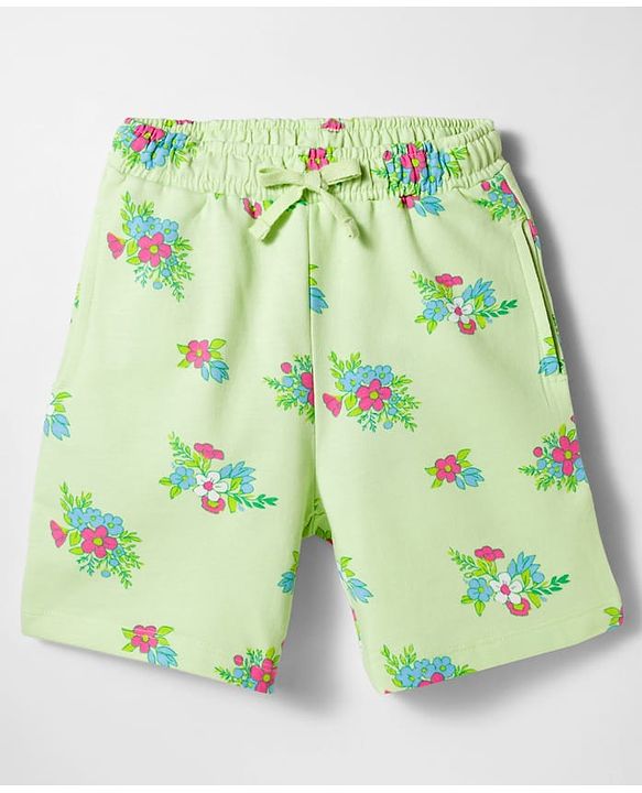 Pine Kids 100% Cotton Knit Floral Printed Shorts - Lime Green