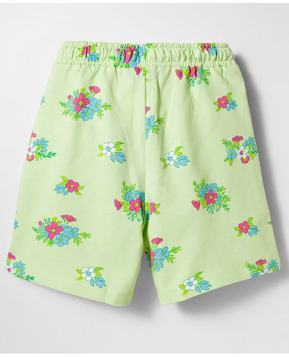 Pine Kids 100% Cotton Knit Floral Printed Shorts - Lime Green