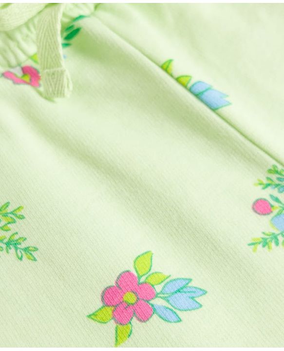 Pine Kids 100% Cotton Knit Floral Printed Shorts - Lime Green