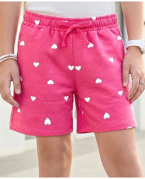 Pine Kids Looper Knit Heart Printed Shorts - Pink
