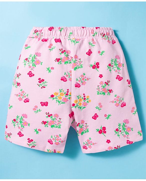 Pine Kids 100% Cotton Knit Floral & Butterfly Printed Shorts - Light Pink