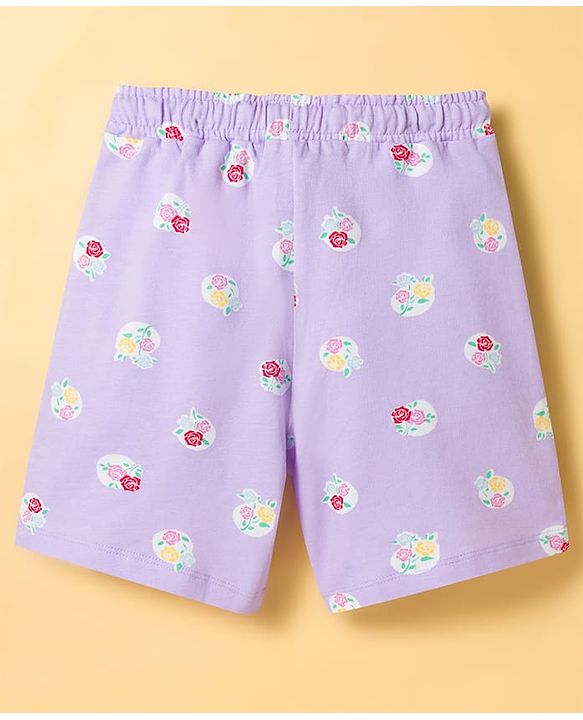 Pine Kids Looper Knit Knee Length Floral Printed Shorts  - Purple
